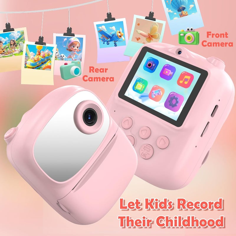 ICONLINK Kids Camera Instant Print for Kids with Mirror, HD Dual-Lens Selfie Digital Camera with 3 Rolls Print Paper & 32GB Card, Holiday Birthday Gifts Toys for Girls Boys Toddler.(Pink) - Image 5